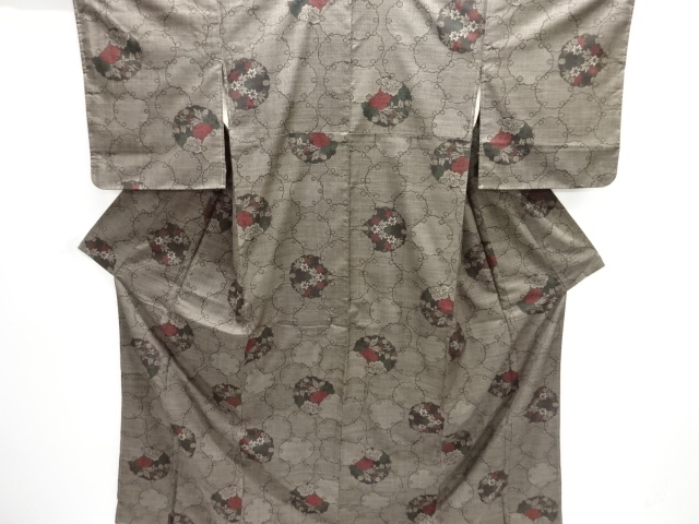 JAPANESE KIMONO / UNUSED / SILK / DORO OSHIMA TSUMUGI / WOVEN SNOWFLAKE & FLORAL PLANTS